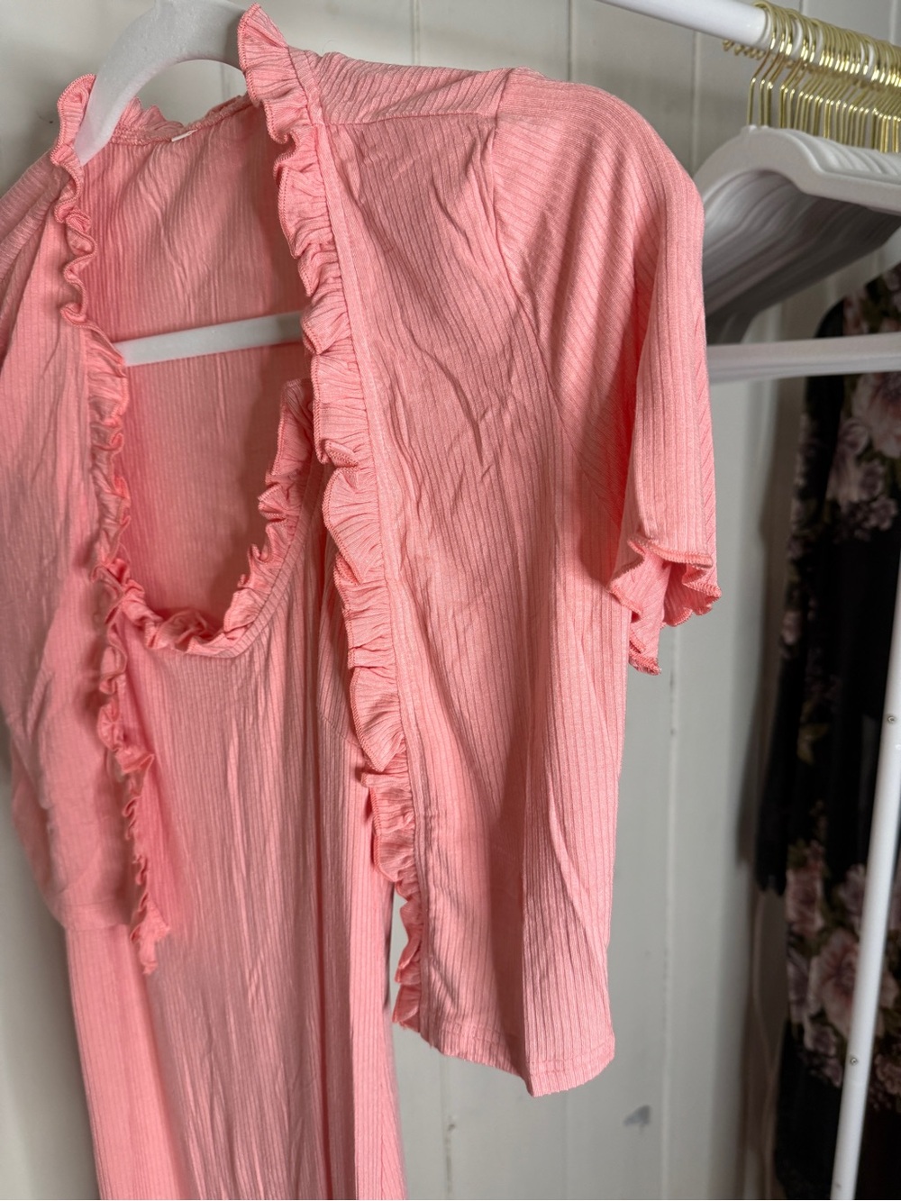 Ruffled Ribbed Sleep Set - Pink - Picture 2 of 6